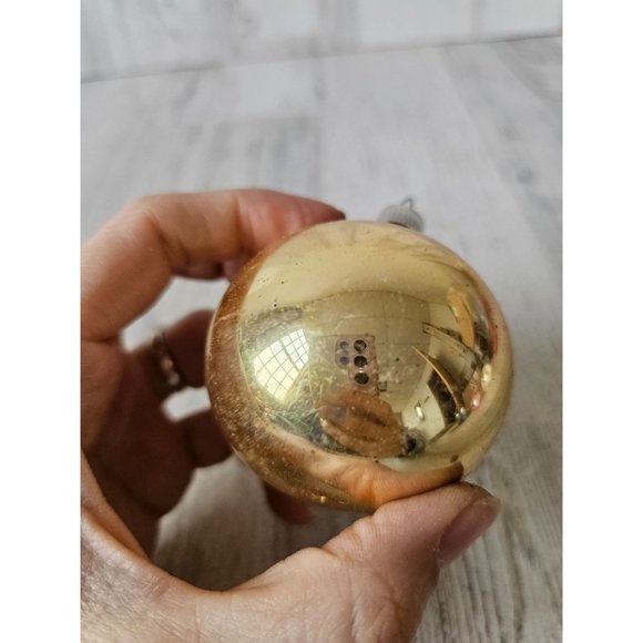 Vintage Austria yellow reflector ball vintage ornament polka dot glitter silver - Picture 4 of 9